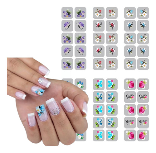 Adesivos De Unhas 3d Mãos E Pés Kit 6 Cartela 1 Lixa Brinde