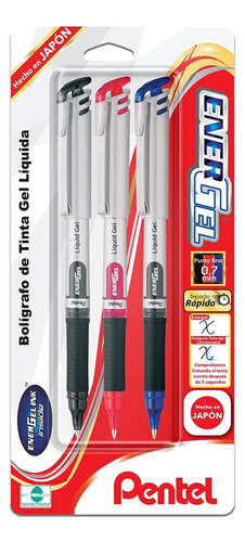 3 Bolígrafos Pentel Energel Tinta Gel Líquida 0.7 Mm Colores