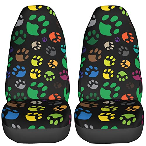 Colorful Paw Car Seat Covers 2 Pcs Set Vehicle Front Se...