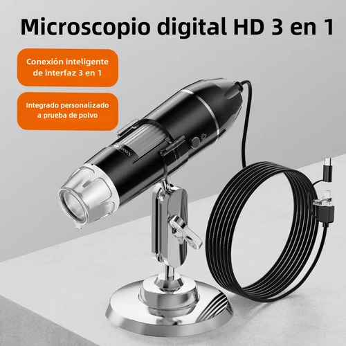 Microscópio Digital De Alta Definição 1600x 3 Em 1 Led Portá