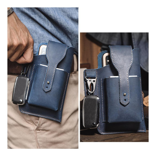 Funda De Cuero Para Teléfono Para Cinturón, Bolso Con Azul