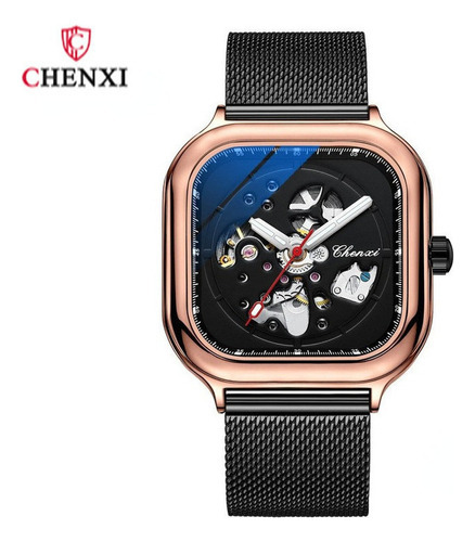 Relógio mecânico comercial automático Chenxi Square Rose Bezel Color