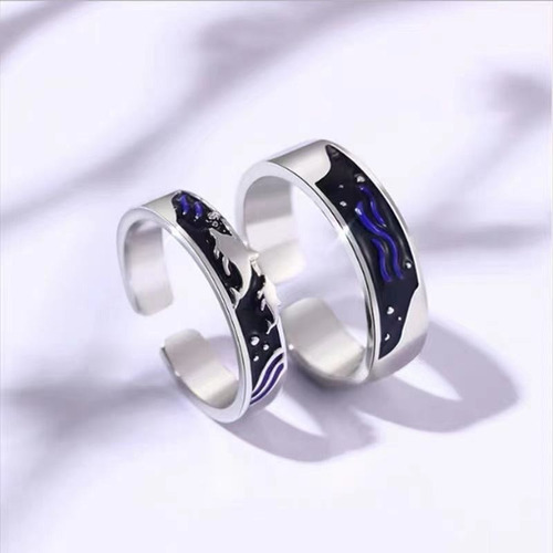 Anillos Plata Pareja Compromiso Oceano Ballena Ajustable