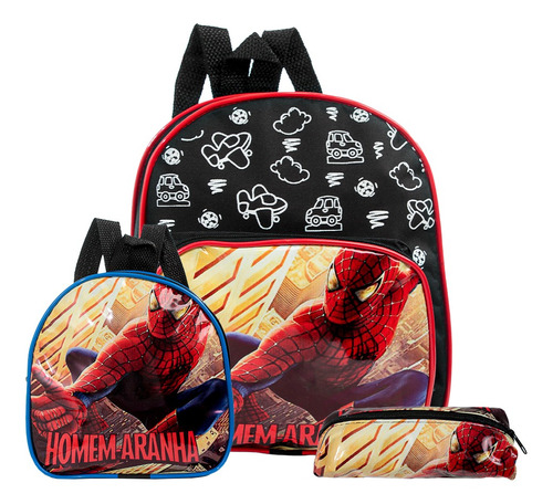 Kit Mochila Escolar Infantil Homem Aranha Herói Menino Costa