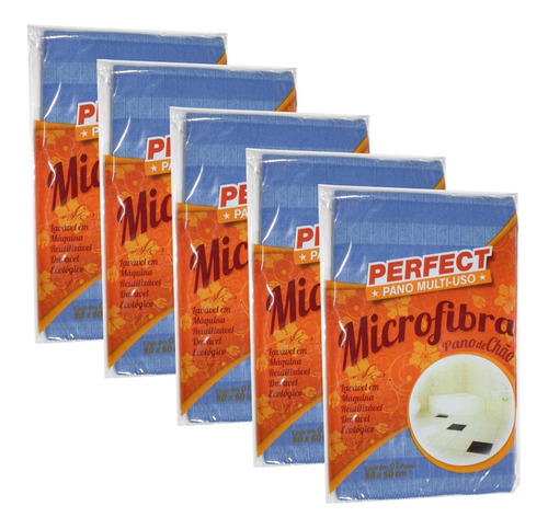 Pano Limpeza De Microfibra Perfect Chao 50x60 Kit C/5 Unidad