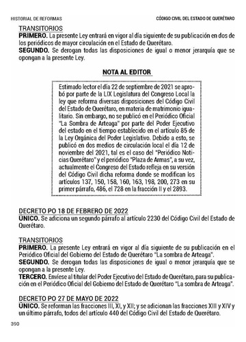 Código Civil De Querétaro 2025 Bolsillo. Índice. Historial De Reformas