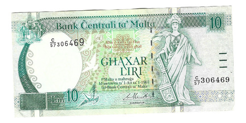 Billete De Malta 10 Liras (1994) Malta Como Mujer