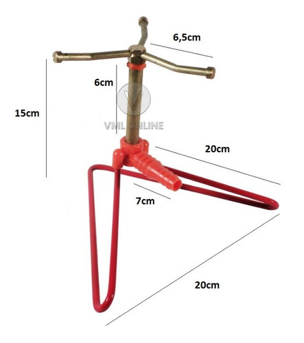 Imagen 2 de 3 de Regador Rociador Aspersor Giratorio De Bronce Trípode 15cm