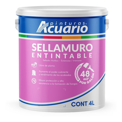 Sellamuro Entintable Acrílico Blanco 4 Lt Acuario Sa9064008