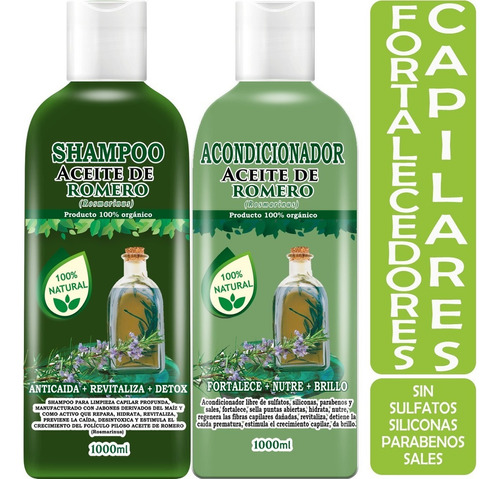  Shampoo Y Acondicionador Aceite De Romero 1l, Sin Sulfatos