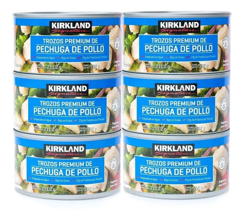 6 Latas Pechuga Pollo Kirkland Agua Trozos 2,124kg Alimento