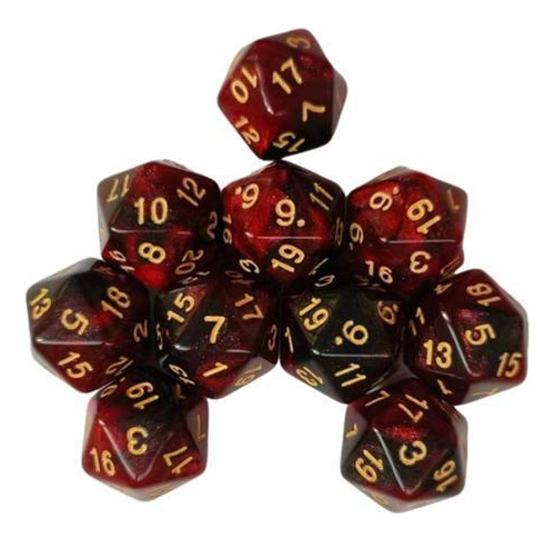 Jja 3 Juego De Dados De 10 Uds. De Colores Dobles D20, Rojo