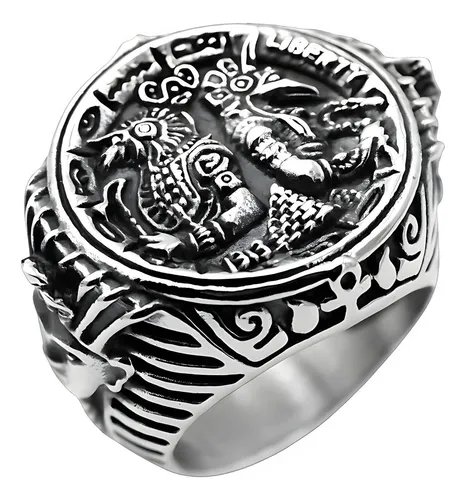 Anillo Acero Inoxidable Dios Anubis Faraón Pirámide Hombre