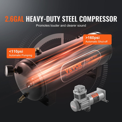 Kit Bocinas Tren Aire 4 Trompetas 150db 12v 160psi 10lt