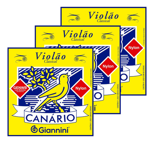 Kit 3 Cordas Giannini Canário Violão Nylon C/bolinha Genwb