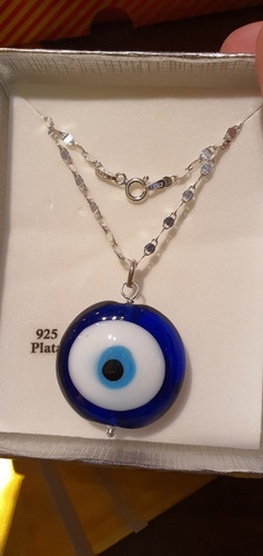 Colgante Amuleto Ojo Turco Extra Grande Cadena 100 % Plata
