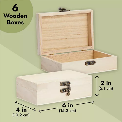 4 cajas de madera sin terminar con tapa con bisagras y cierre frontal, caja  de madera rectangular, caja de almacenamiento de madera, caja de