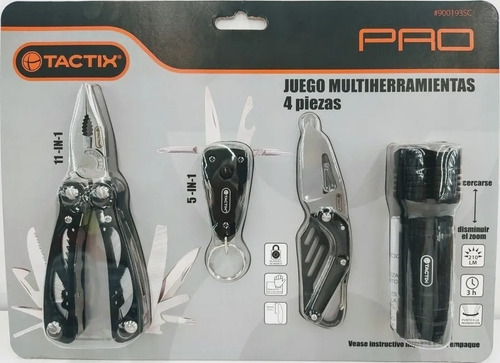 Multiherramientas Tactix Camping + Linterna Led 4 Pzs C/ba