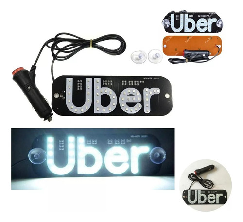 Placa Uber Ventosa Led Identificação Motorista Aplicativo