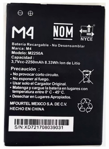 Pila Bateria M4 Matel Ss4452 2250 Mah  8.33wh 3.7v E/g