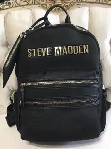 Mochila Bolsa Steve Madden Original De Nylon Negra Platead