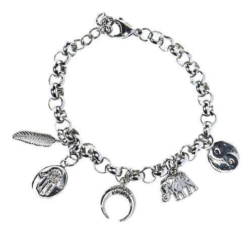 Pulsera De Acero Rolo Con Dijes Silver Guilad Ady02