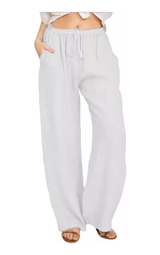 Pantalones De Mujer Algodón Lino Cordón Elástico Cintura