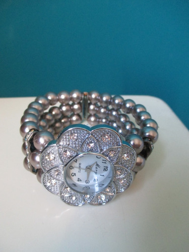 Reloj Pulsera Malla Elastizada Adaptable Perlas Y Strass X 6