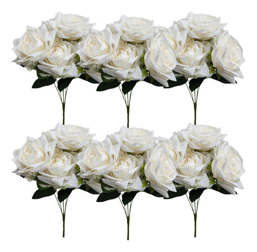 6 Buquês De Rosas Diamante Grande Branca Artificiais Atacado