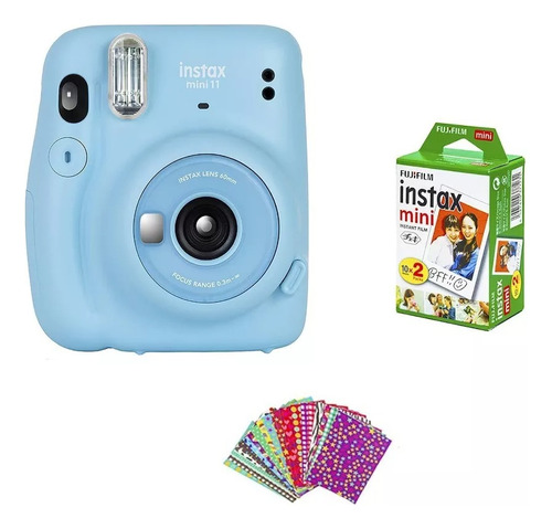 Camara Fujifilm Instax Mini Blue +20 Hojas +marcos Adhesivos