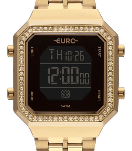Relógio Feminino Digital Dourado Aço Eubjk032ab/4p Original