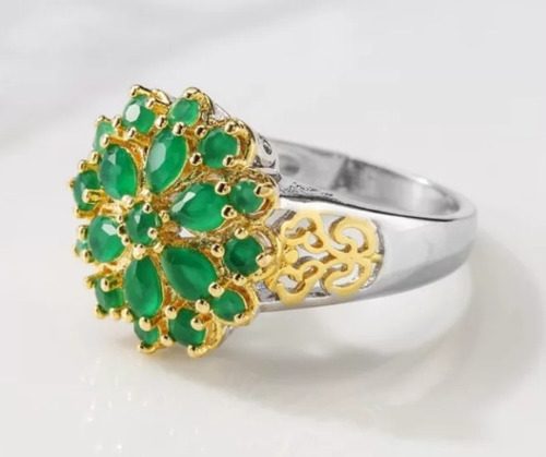 Imagen 2 de 3 de Anillo Plata Con Dorado Cuarzo Verde # 15 ... Milenoil
