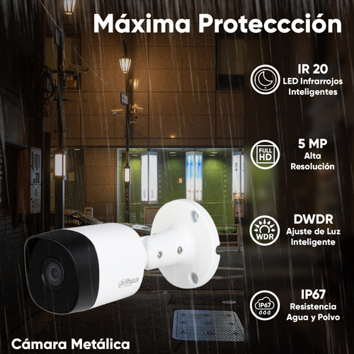 Kit videovigilancia cronos 4 cámaras Dahua bala B2A51N metálicas 5mp HDD 500GB Baluns accesorios kit cctv DH-KIT5MP-PLUS2N dvr dahua XVR1b04-i circuito cerrado