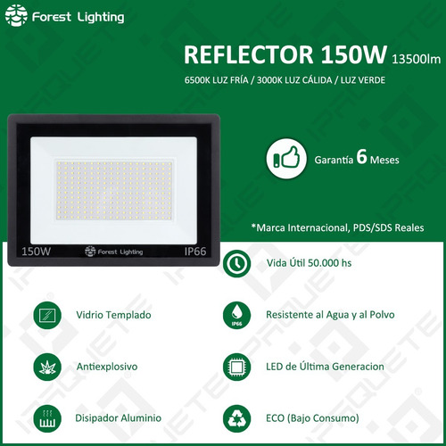 Imagen 2 de 7 de Packx2 Reflector Led 150w Exterior Proyector Luz Fría Cálida