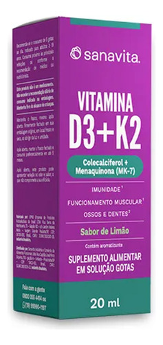 Vitamina D3 + K2 Sabor Limão Sanavita 20ml