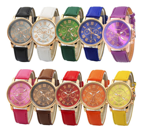 10pc Geneva Señoras Casual Cuero Cuarzo Reloj Al Por Mayor