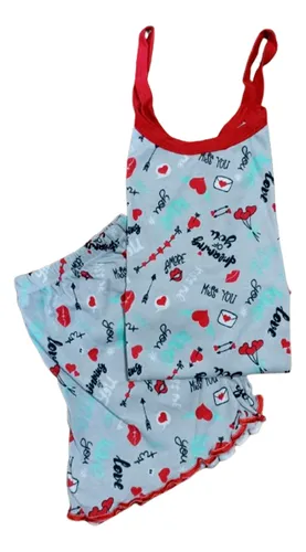 Pijama Mujer En Algodón Short Tiras