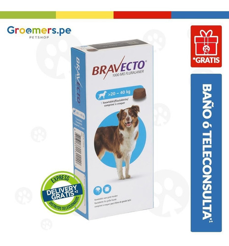 Antipulgas Para Perros Bravecto 1000mg (20-40 Kg)