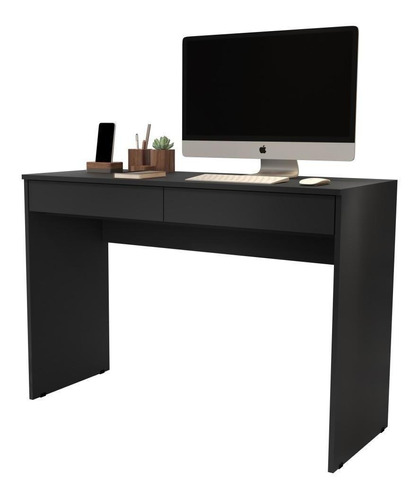 Mesa P Computador Escrivaninha Home Office 2 Gavetas - Preto