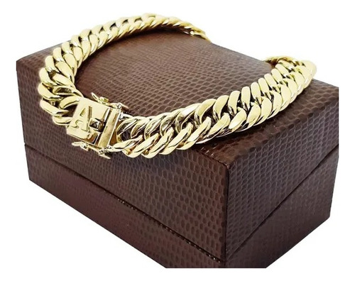 Pulseira Elos Duplos 20 Gramas Ouro 18k Fecho Letra