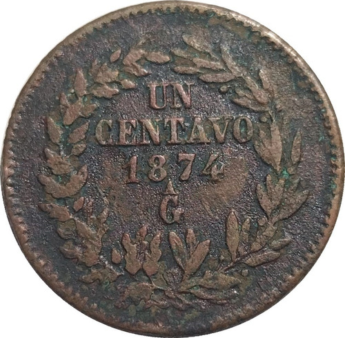 1 Centavo 1874  Ga - Guadalajara - Rep. Mex.