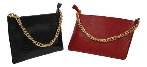 Cartera Mujer Muñequera Piel Charol Cadena Dorada Dama
