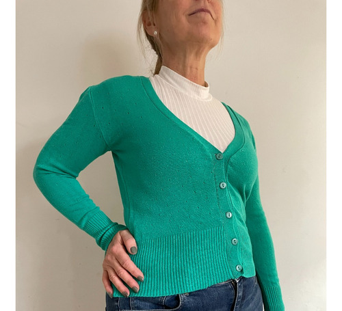 Sweater Saquito Verde Agua Con Botones Manga Larga Talle S