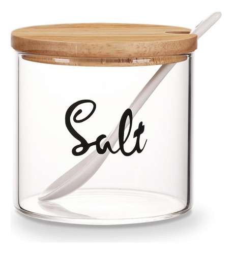 Recipiente De Sal De Vidrio Transparente 12oz Con Cuchara Y
