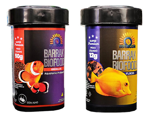 Kit Barrak Biofoods Grânulos 50g + Flocos 12g - Ração Marinh