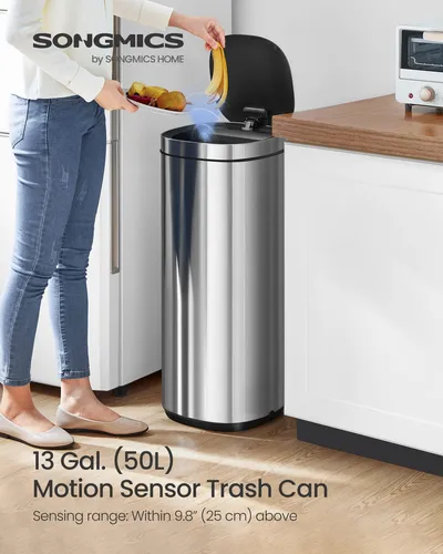 Songmics Bote De Basura Automático 49 L Acero Inoxidable Mmg