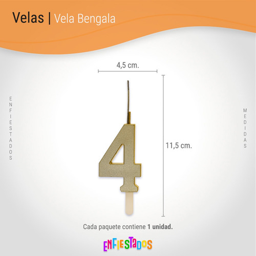 Vela Bengala Numero Chispas Plateadas Torta Cumpleaños Num 4