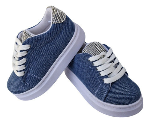 Tenis Casuales Para Niña Cómodos De Mezclilla Y Brillos