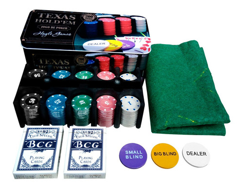 Kit Conjunto Poker Estojo Fichas Botões Baralho E Feltro