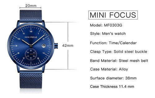 Reloj Mini Focus Classic Calendar Mensh para hombre, color de la correa: plata